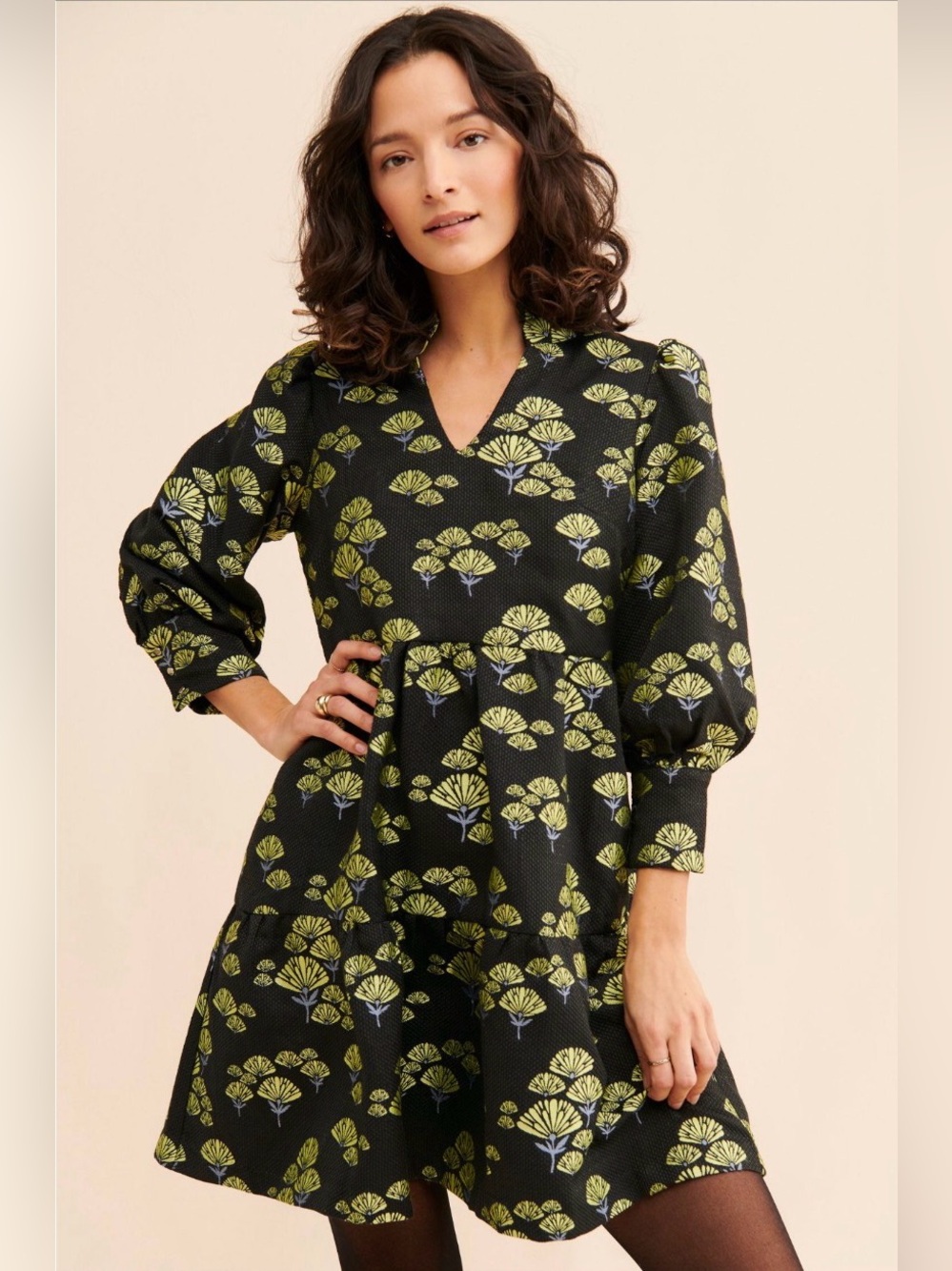 NWT Emily Lovelock Jacquard Tiered Mini Dress